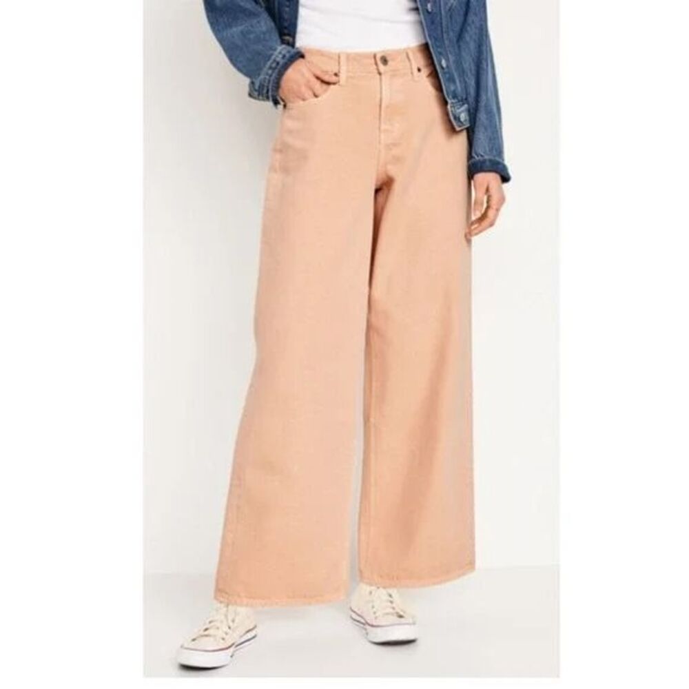 NWT Old Navy Mid Rise Baggy Wide Leg Jeans Peach Size 12
